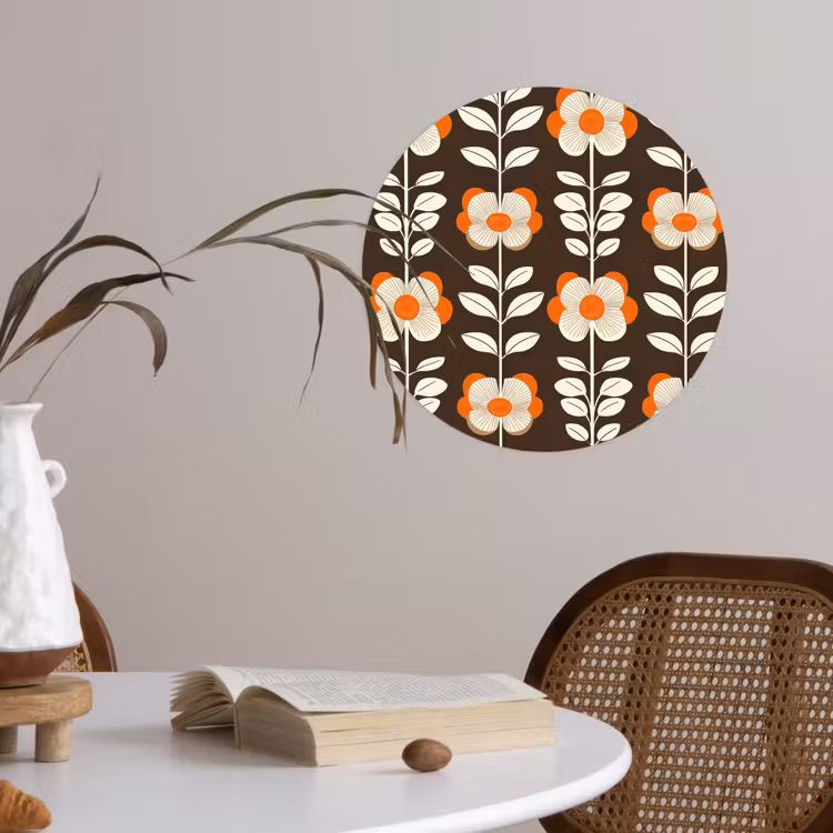 Bloemen - Retro - Bruin Wandcirkel behangsticker klein 186 -sfeer3
