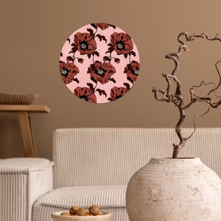 Bloemen - Retro - Rood Wandcirkel behangsticker klein 186 -sfeer1