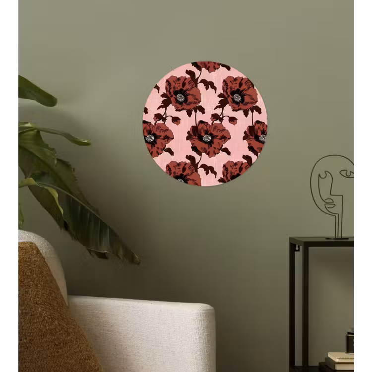 Bloemen - Retro - Rood Wandcirkel behangsticker klein 186 -sfeer2