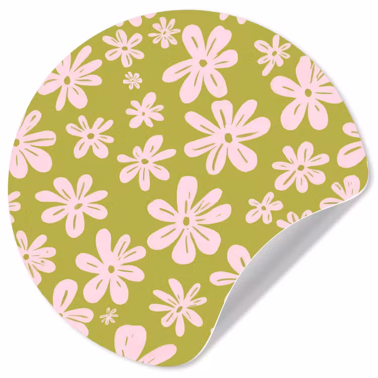 Bloemen - Roze - Getekend - Patroon Wandcirkel behangsticker klein -3d