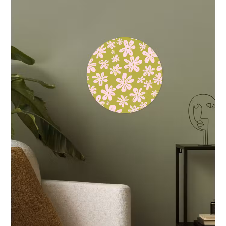 Bloemen - Roze - Getekend - Patroon Wandcirkel behangsticker klein -sfeer2