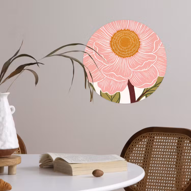 Runde Tapete - Blumen – Rosa – Illustration - Bloemen - Roze - Illustratie Wandcirkel behangsticker klein