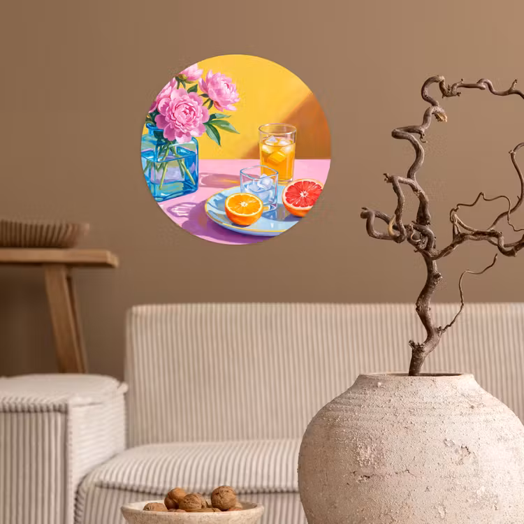 Runde Tapete - Blumen – Rosa – Modern - Bloemen - Roze - Modern Wandcirkel behangsticker klein