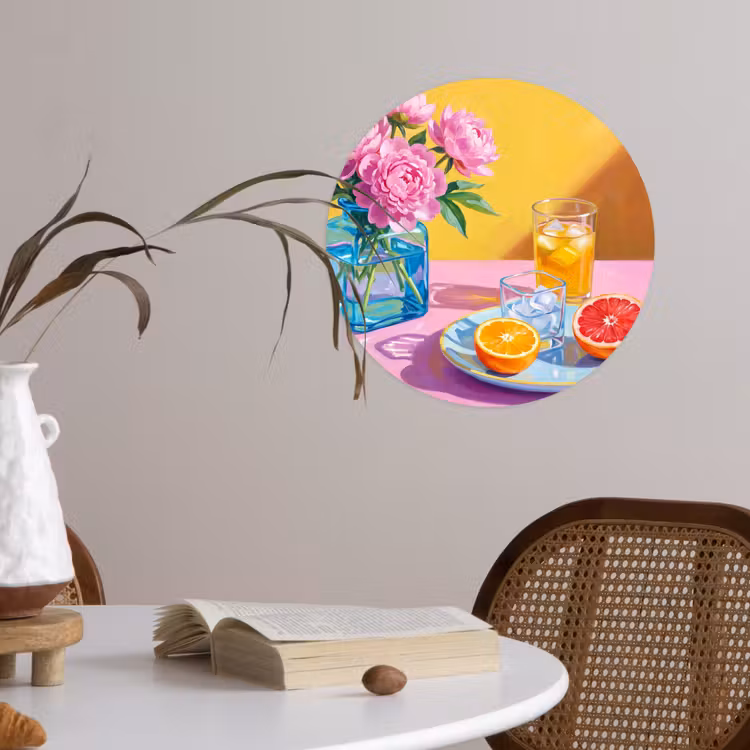 Runde Tapete - Blumen – Rosa – Modern - Bloemen - Roze - Modern Wandcirkel behangsticker klein