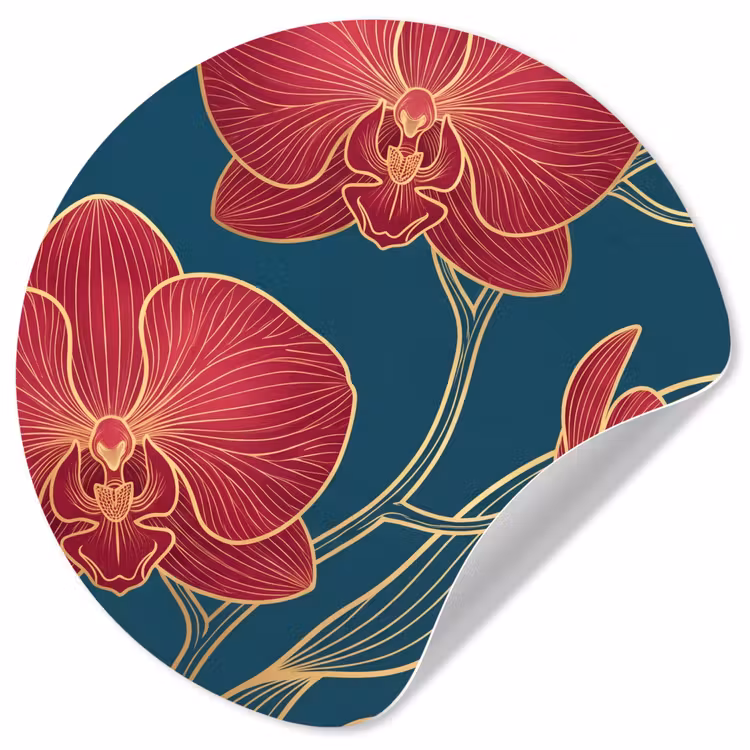 Runde Tapete - Blumen – Rot – Gold - Bloemen - Rood - Goud Wandcirkel behangsticker klein