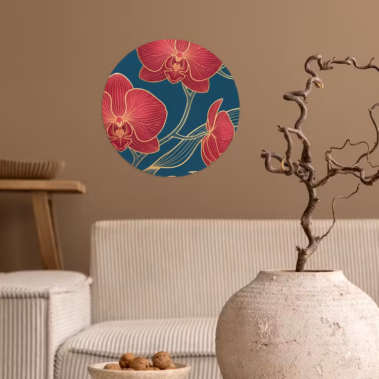 Runde Tapete - Blumen – Rot – Gold - Bloemen - Rood - Goud Wandcirkel behangsticker klein