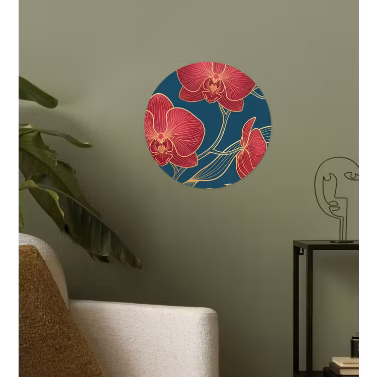 Runde Tapete - Blumen – Rot – Gold - Bloemen - Rood - Goud Wandcirkel behangsticker klein
