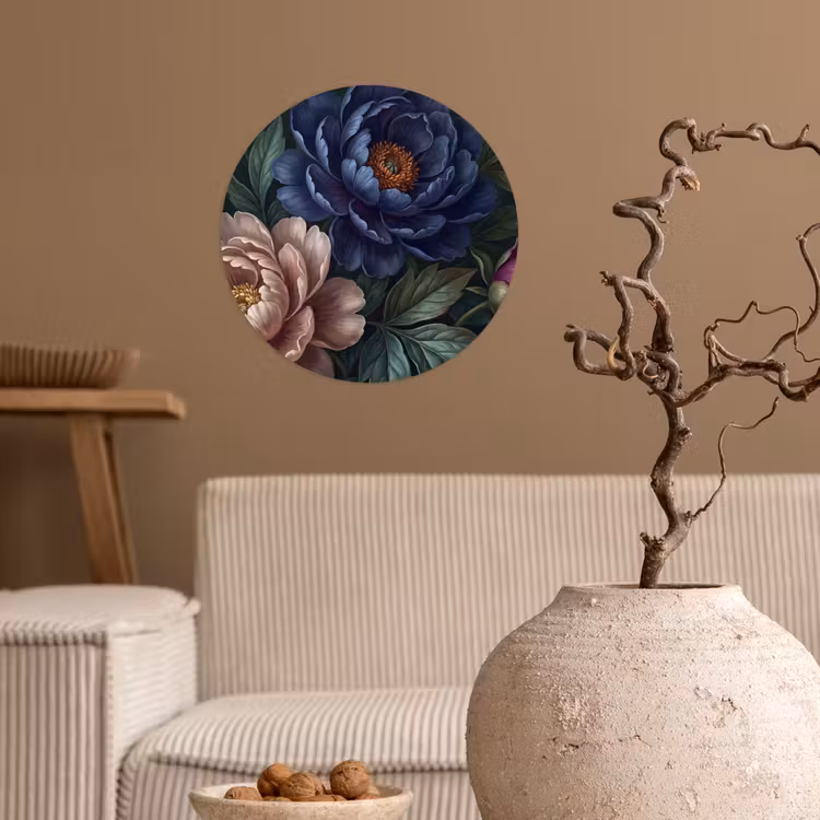 Bloemen - Vlinder - Natuur - Modern - Paars Wandcirkel behangsticker klein -sfeer1