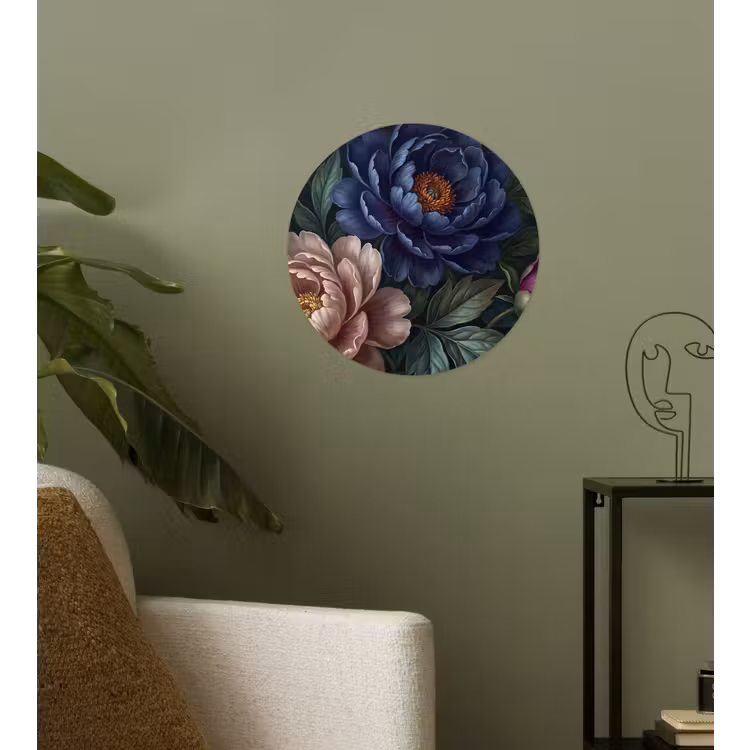 Bloemen - Vlinder - Natuur - Modern - Paars Wandcirkel behangsticker klein -sfeer2