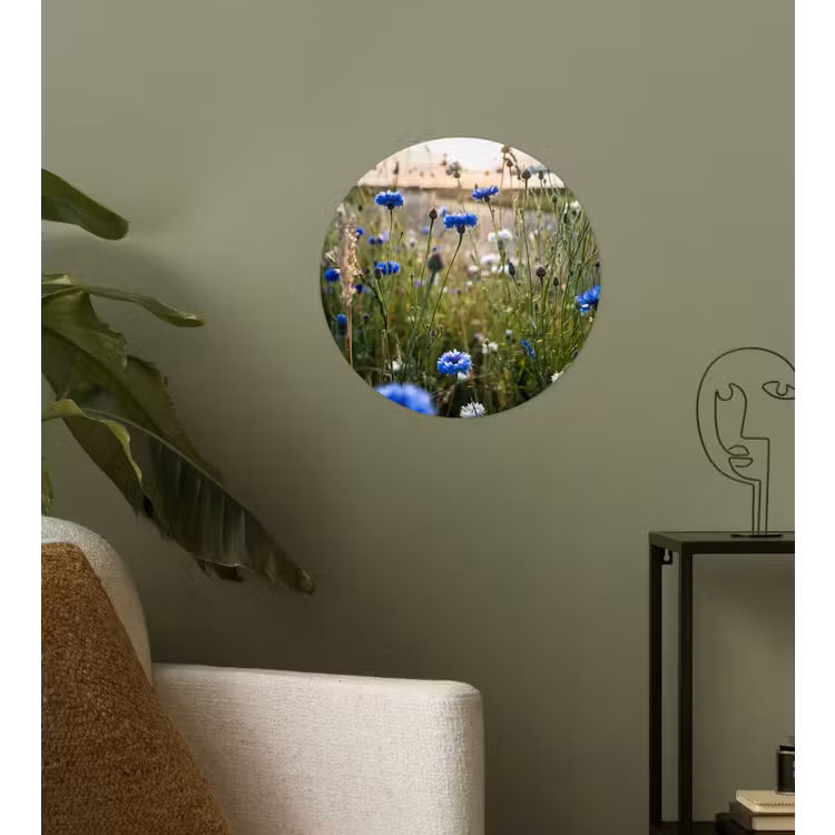 Bloemen - Zomer - Korenbloem - Blauw - Zon - Wolken Wandcirkel behangsticker klein -sfeer2
