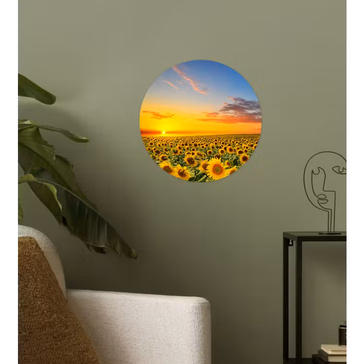 Bloemen - Zonnebloem - Zonsondergang - Nacht - Oranje Wandcirkel behangsticker klein -sfeer2