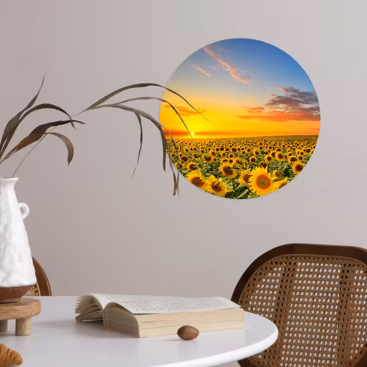 Bloemen - Zonnebloem - Zonsondergang - Nacht - Oranje Wandcirkel behangsticker klein -sfeer3