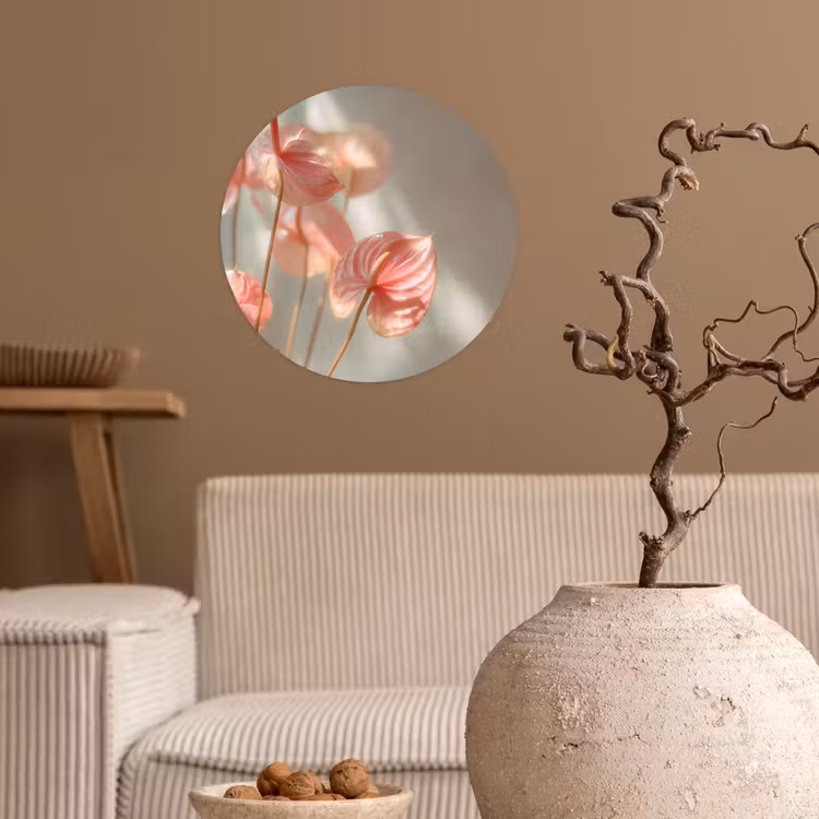 Bloemen - Stelen - Roze - Schaduw Wandcirkel behangsticker klein -sfeer1