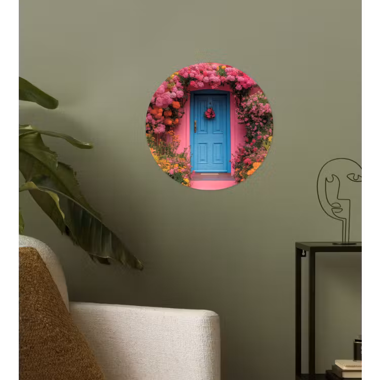 Bloemen - Deur - Roze Wandcirkel behangsticker klein -sfeer2