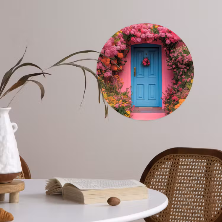 Bloemen - Deur - Roze Wandcirkel behangsticker klein -sfeer3