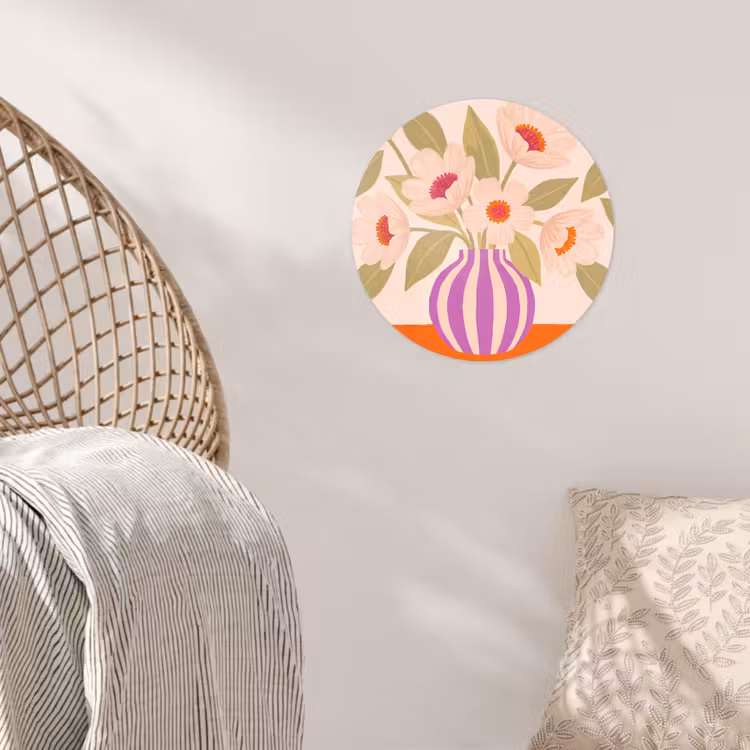 Bloemen - Vaas - Abstract - Paars - Oranje Wandcirkel behangsticker klein -sfeer4