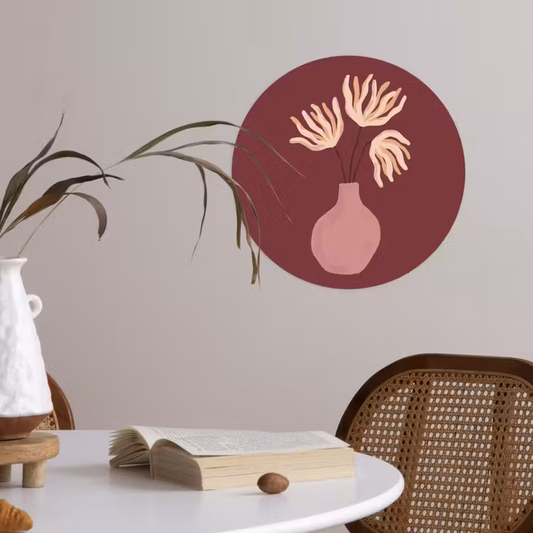 Bloemen - Vaas - Abstract - Modern - Aardetinten Wandcirkel behangsticker klein -sfeer3