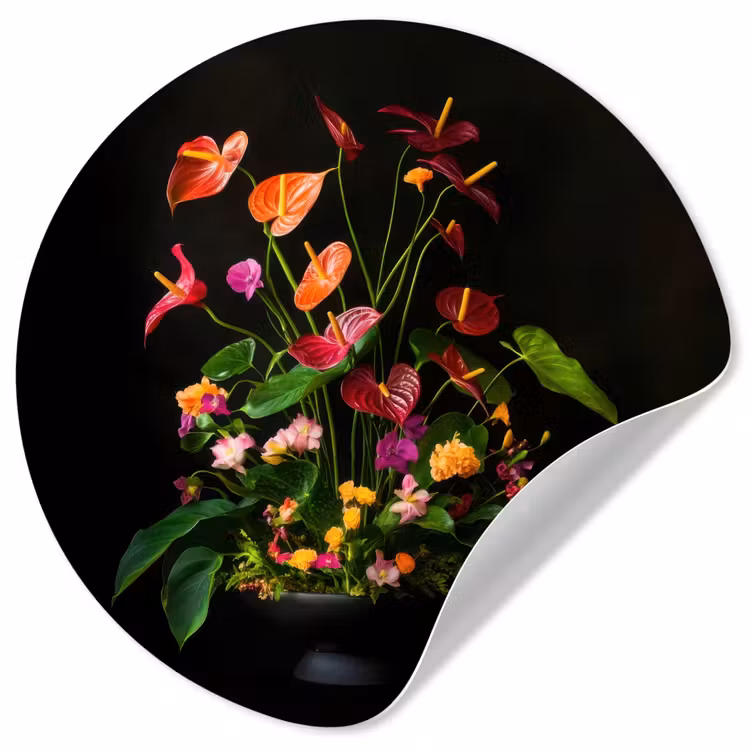 Bloemen - Vaas - Kleurrijk Wandcirkel behangsticker klein -3d