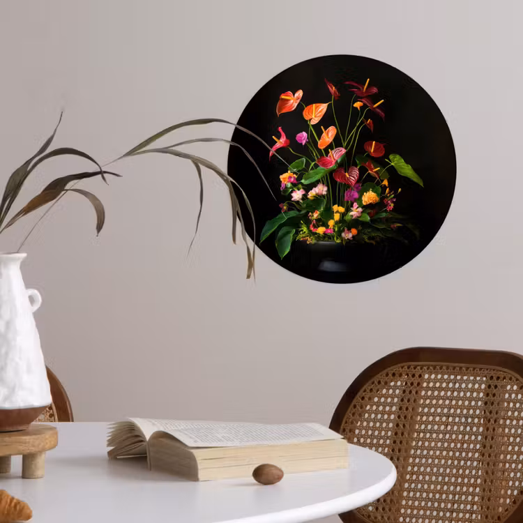 Bloemen - Vaas - Kleurrijk Wandcirkel behangsticker klein -sfeer3