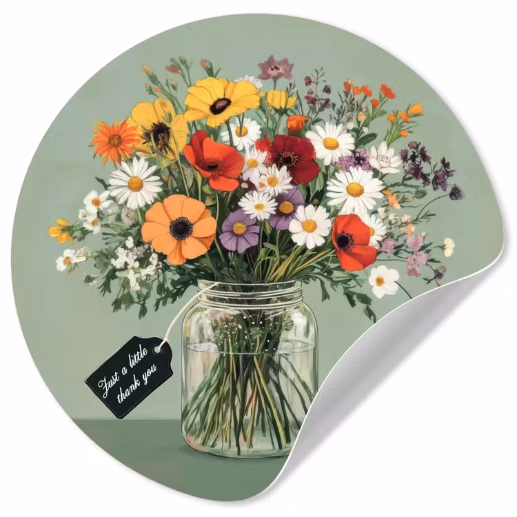 Bloemen - Vaas - Kaartje Wandcirkel behangsticker klein -3d