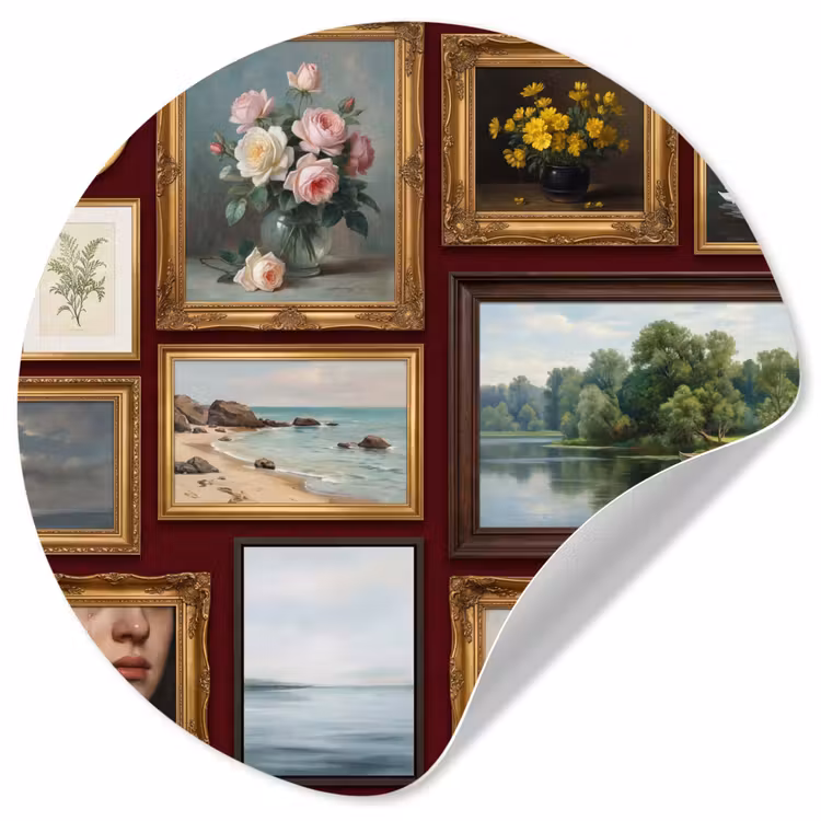 Bloemen - Vaas - Klassiek - Kunst - Rood Wandcirkel behangsticker klein -3d