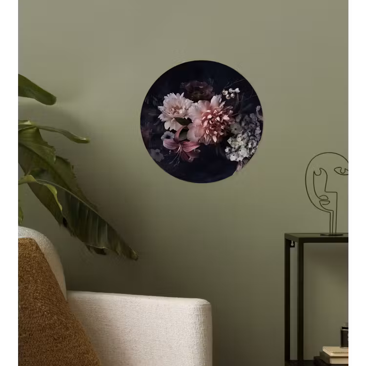 Bloemen - Vintage - Pastel - Zwart - Boeket Wandcirkel behangsticker klein -sfeer2