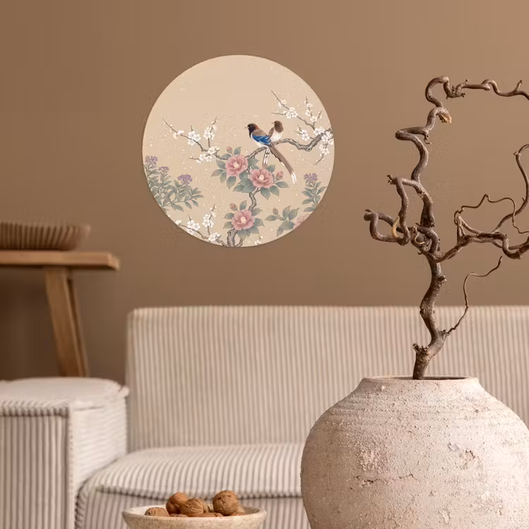 Bloemen - Vogels - Bloemen Wandcirkel behangsticker klein -sfeer1