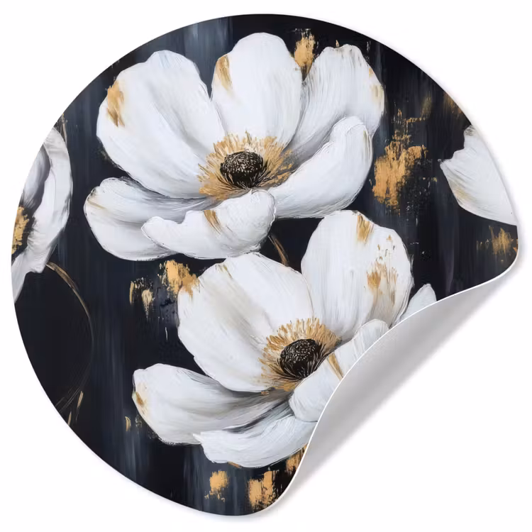 Bloemen - Wit - Abstract Wandcirkel behangsticker klein -3d
