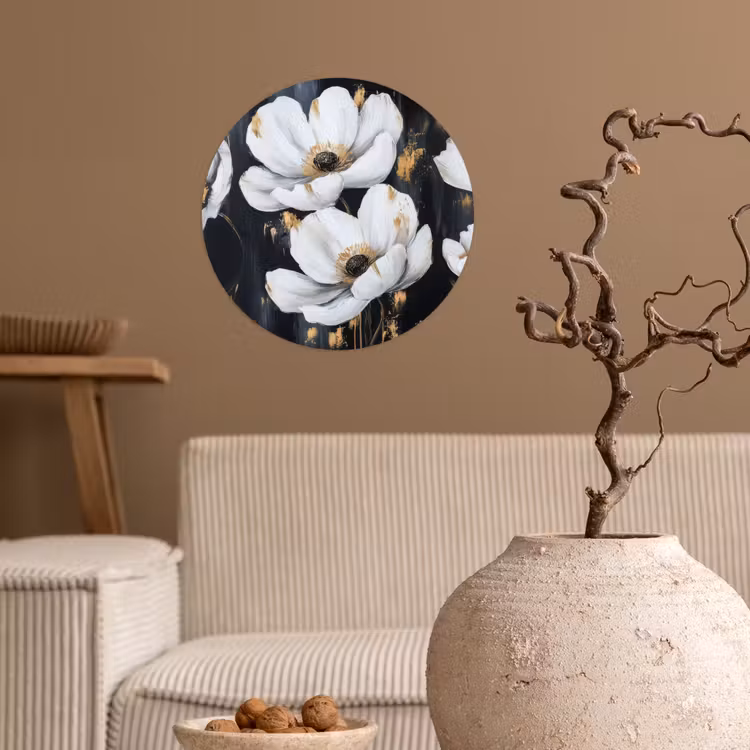 Bloemen - Wit - Abstract Wandcirkel behangsticker klein -sfeer1