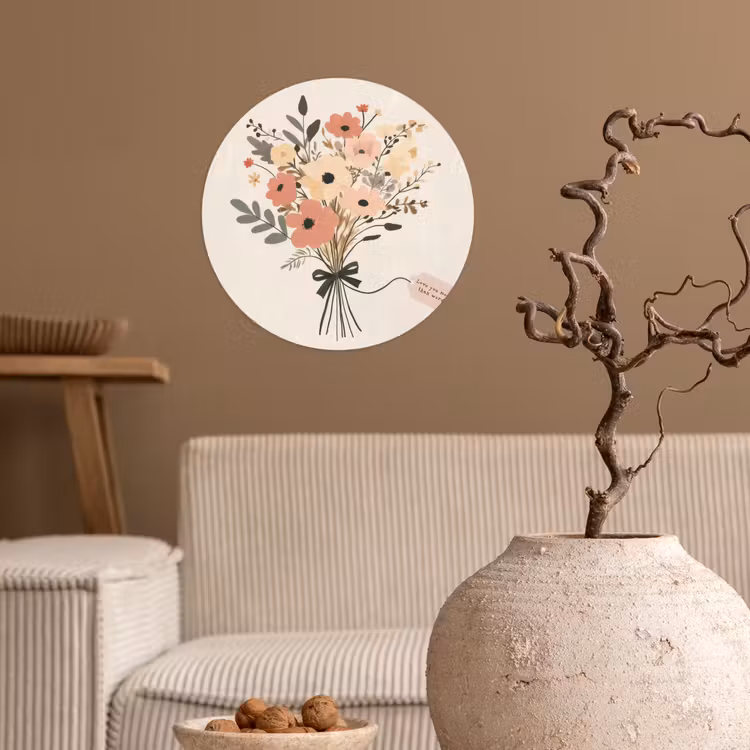 Bloemen - Quote - Beige - Lint Wandcirkel behangsticker klein -sfeer1