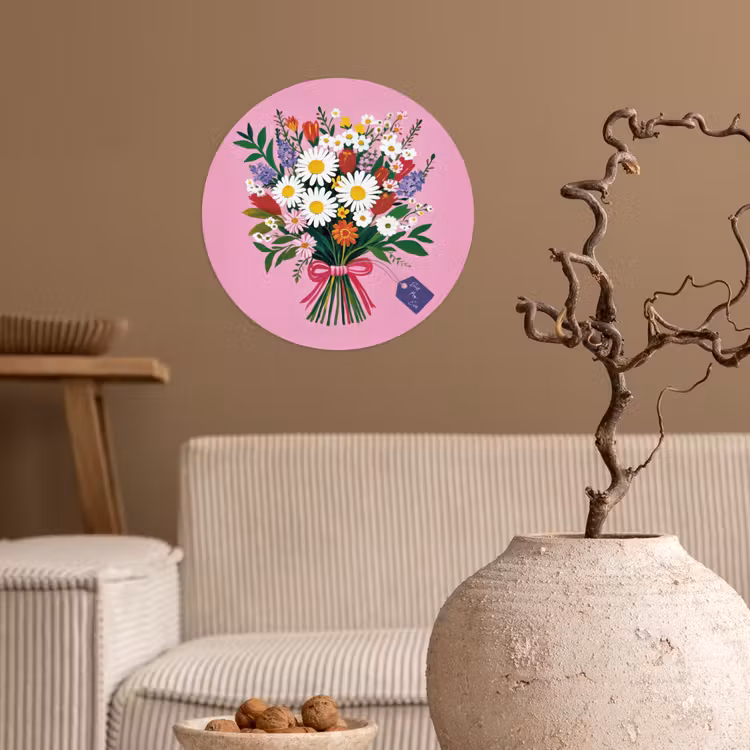 Bloemen - Quote - Kaartje - Kleurrijk Wandcirkel behangsticker klein -sfeer1