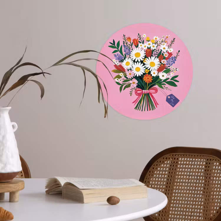 Bloemen - Quote - Kaartje - Kleurrijk Wandcirkel behangsticker klein -sfeer3