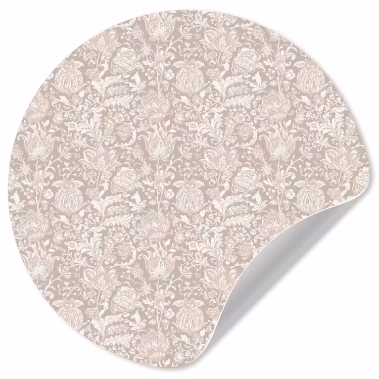 Bloemenprint - Grijs - Crème Wandcirkel behangsticker klein 186 -3d