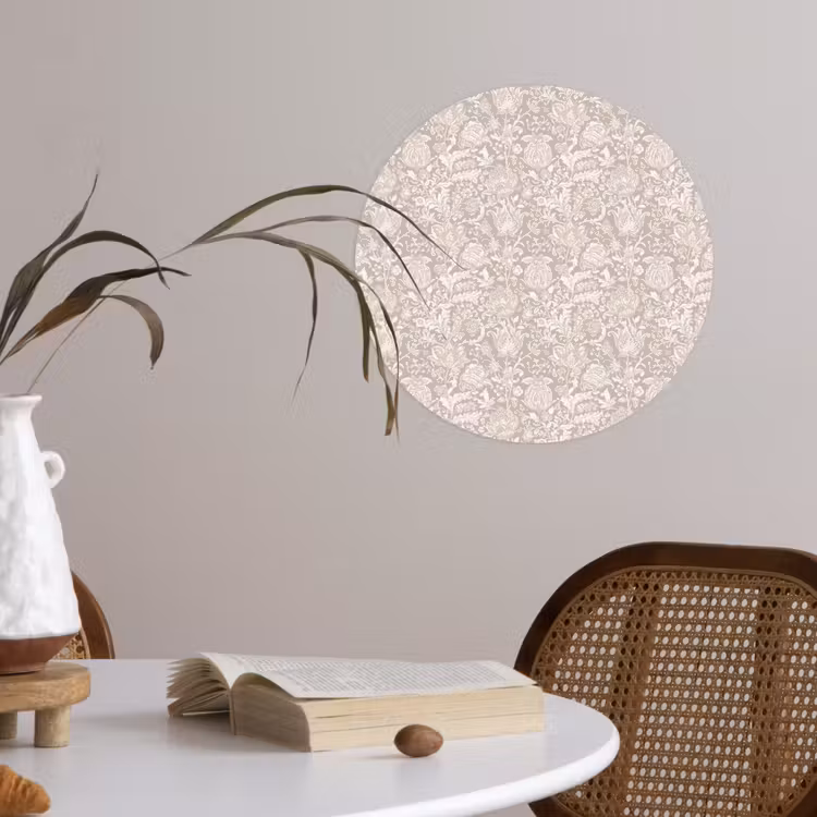 Bloemenprint - Grijs - Crème Wandcirkel behangsticker klein 186 -sfeer3