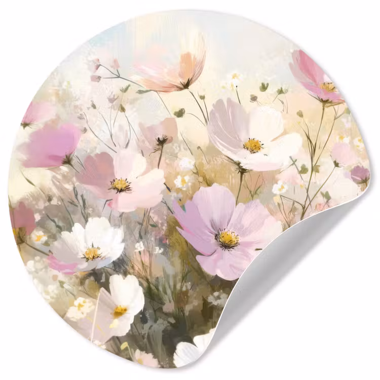 Bloemenveld - Lichte tinten - Geschilderd Wandcirkel behangsticker klein -3d