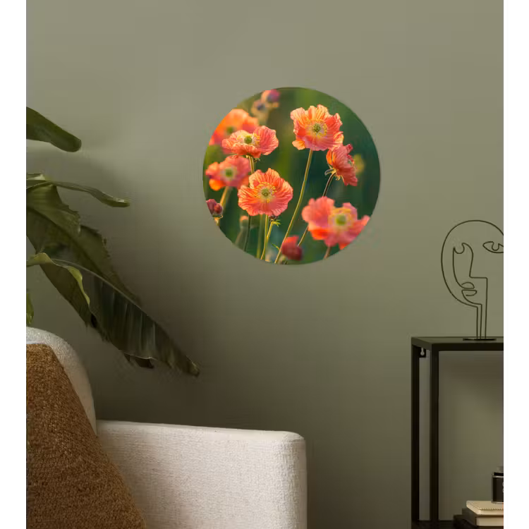 Bloemenveld - Zonnestralen - Oranje Wandcirkel behangsticker klein -sfeer2