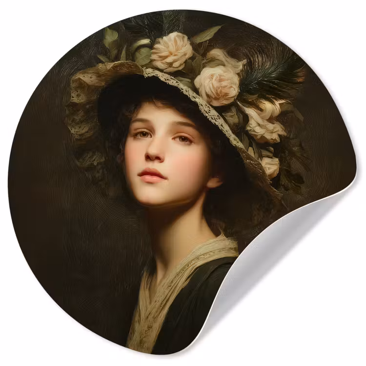 Bloemenhoed - Portret - Vrouw Wandcirkel behangsticker klein -3d