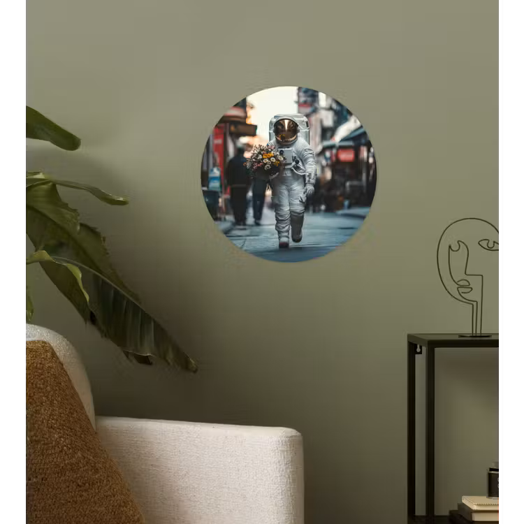 Boeket - Bloemen - Kleurrijk - Astronaut Wandcirkel behangsticker klein -sfeer2