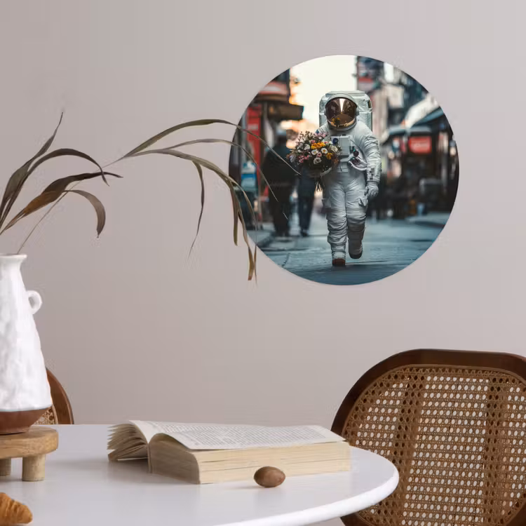 Boeket - Bloemen - Kleurrijk - Astronaut Wandcirkel behangsticker klein -sfeer3