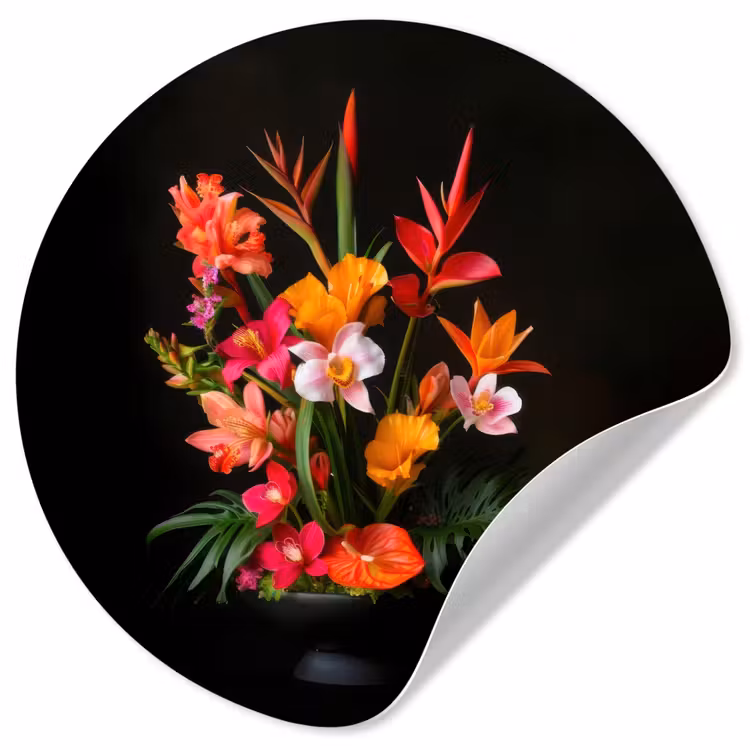 Boeket - Bloemen - Exotisch Wandcirkel behangsticker klein -3d