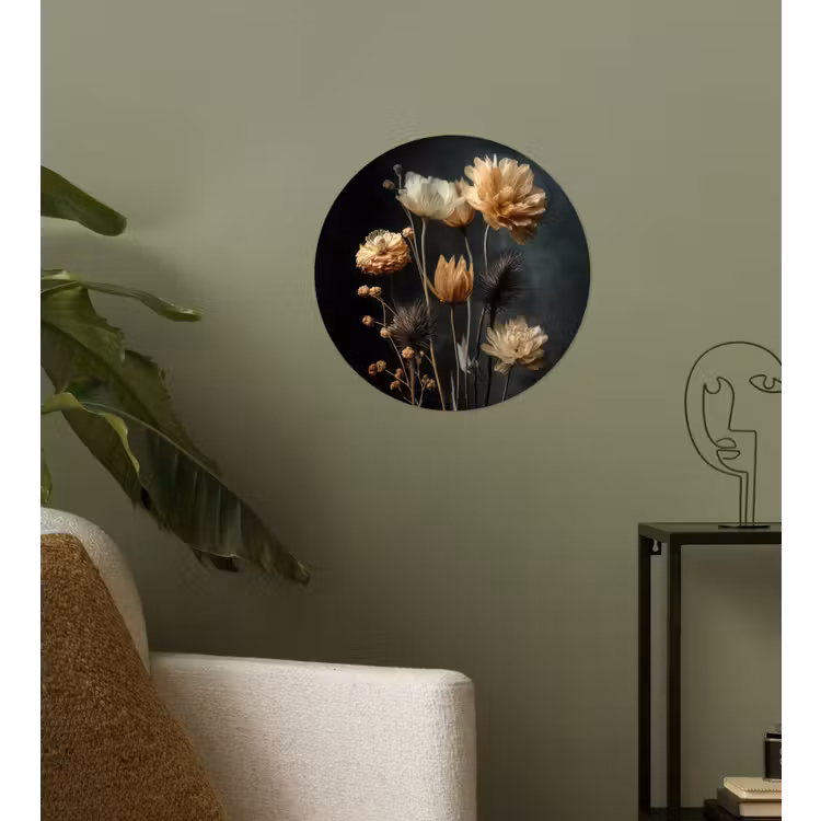 Boeket - Bloemen - Licht - Zwart Wandcirkel behangsticker klein -sfeer2