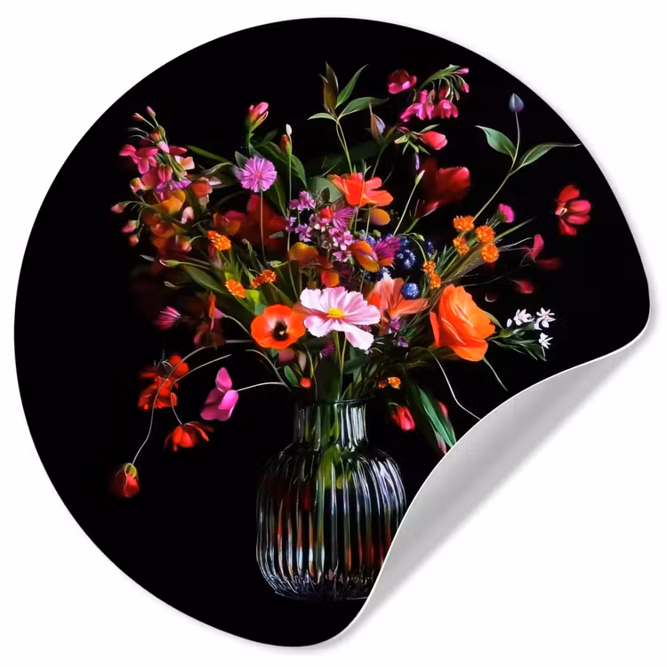 Boeket - Veldbloemen - Vaas Wandcirkel behangsticker klein -3d