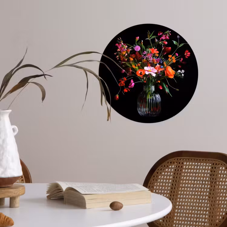 Boeket - Veldbloemen - Vaas Wandcirkel behangsticker klein -sfeer3