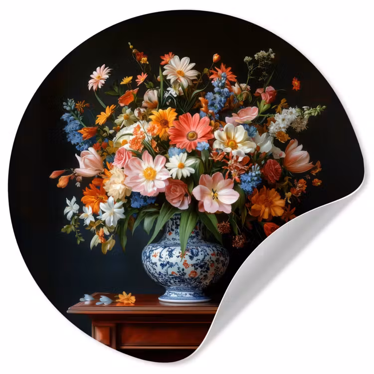 Boeket - Roze - Bloemen - Vaas Wandcirkel behangsticker klein -3d