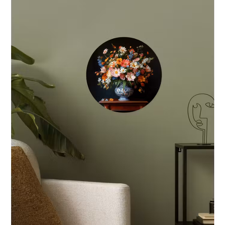 Boeket - Roze - Bloemen - Vaas Wandcirkel behangsticker klein -sfeer2
