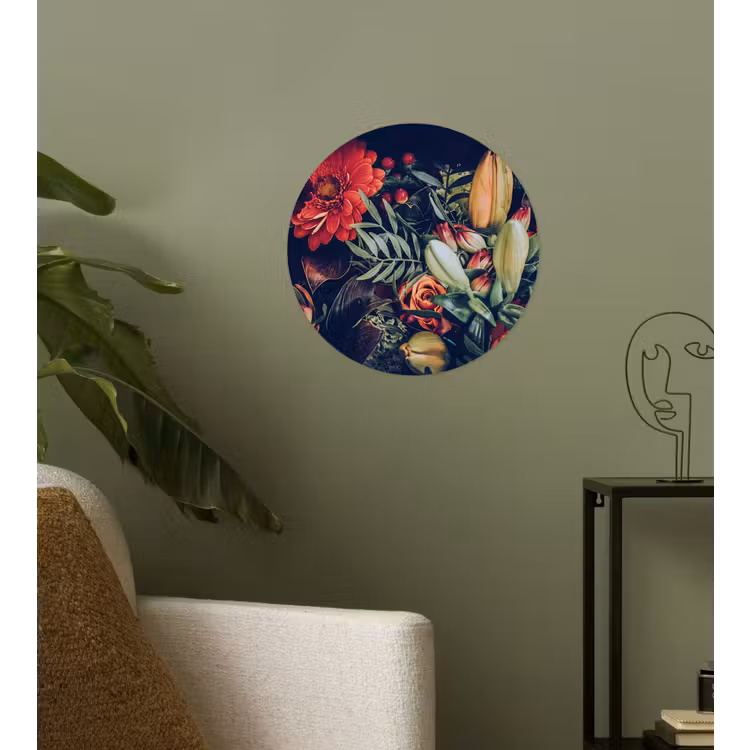 Boeket - Stilleven - Bloemen - Planten - Rood Wandcirkel behangsticker klein -sfeer2