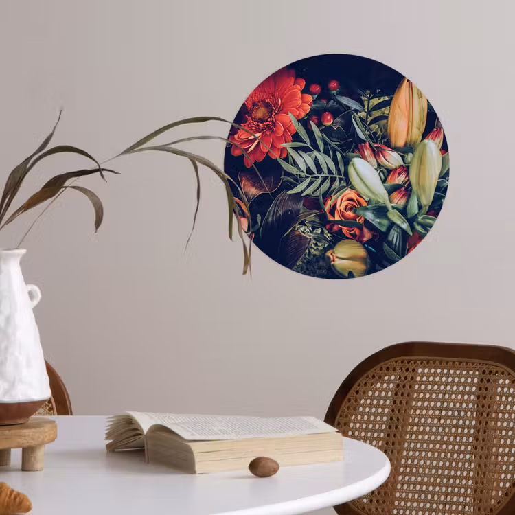 Boeket - Stilleven - Bloemen - Planten - Rood Wandcirkel behangsticker klein -sfeer3