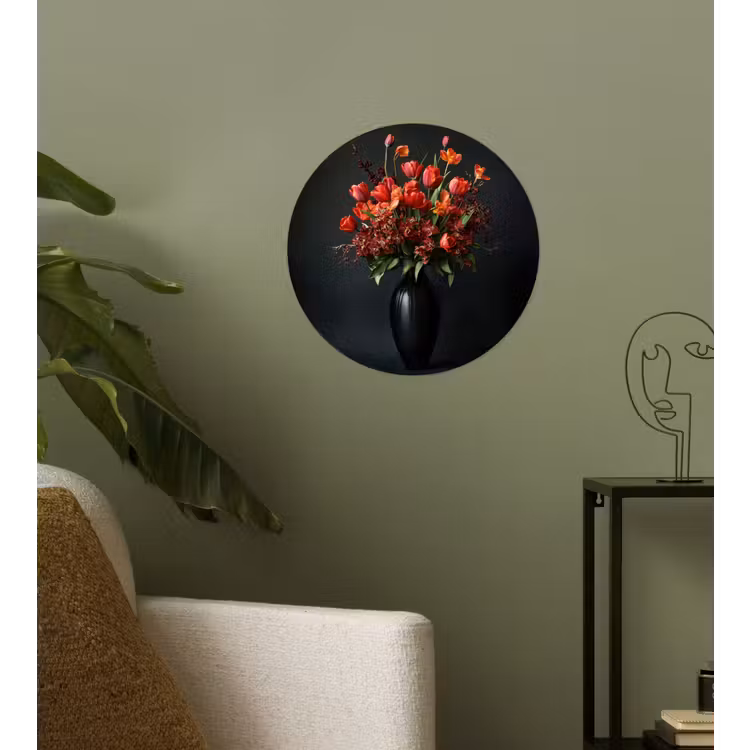Boeket - Tulpen - Vaas - Rood Wandcirkel behangsticker klein -sfeer2