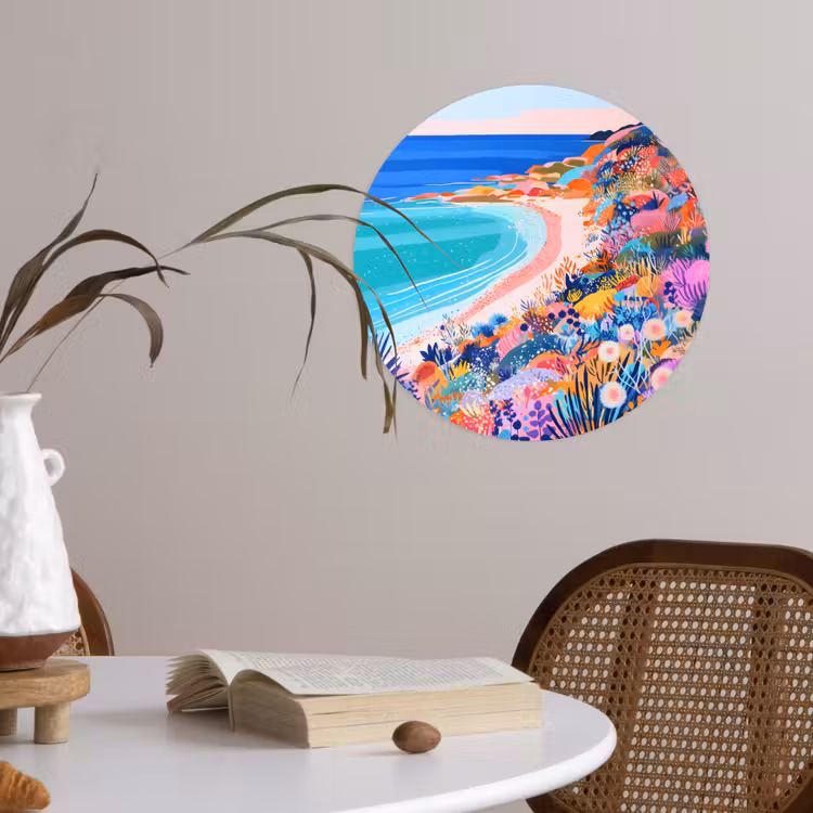 Bloemenweide - Zee - Zomers Wandcirkel behangsticker klein -sfeer3