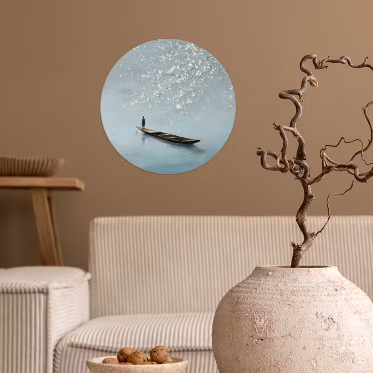 Bloesems - Minimalistisch - Wateroppervlak - Boot Wandcirkel behangsticker klein -sfeer1